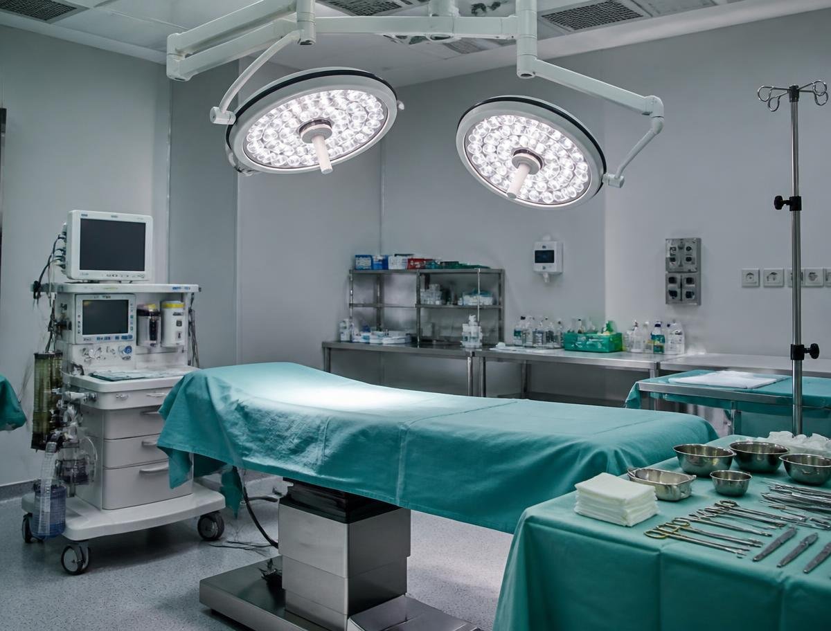 Operation theatre with surgical lights and instruments